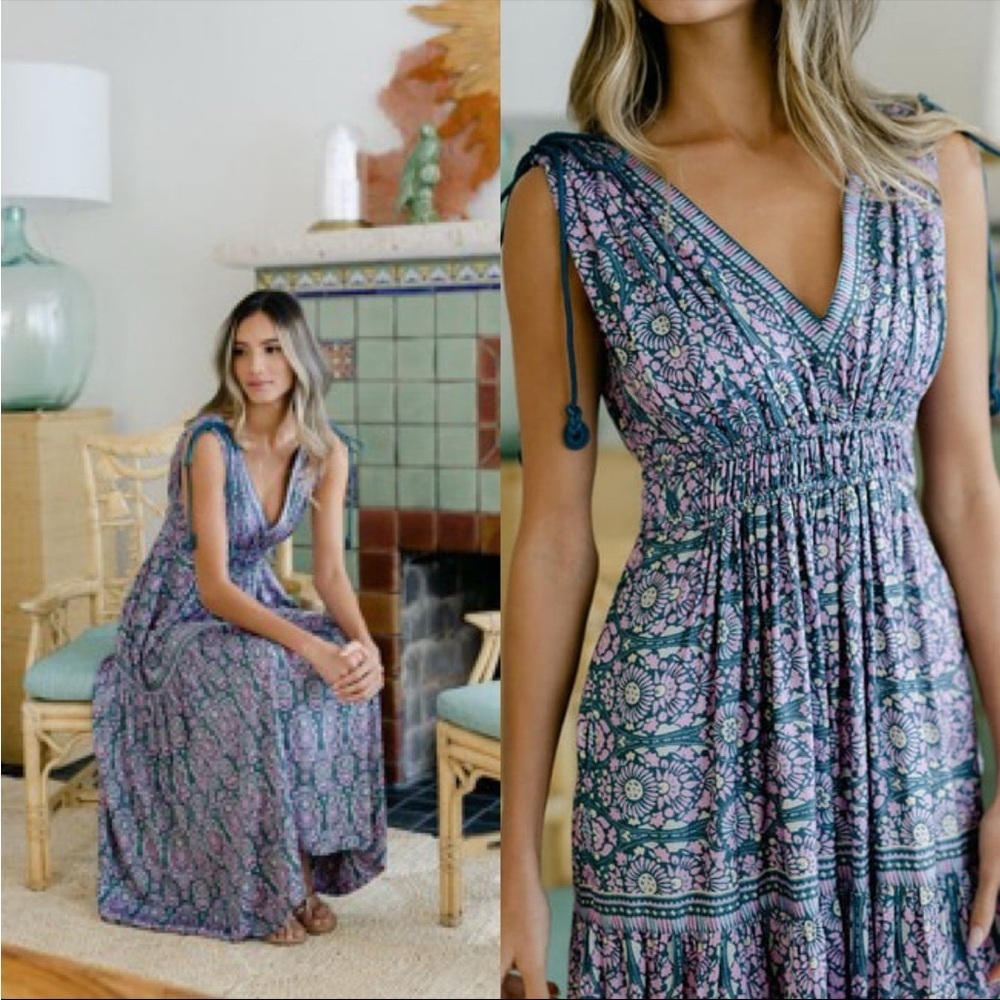 Joie Floral V-Neck Maxi Dress in Purple and Teal Size XL